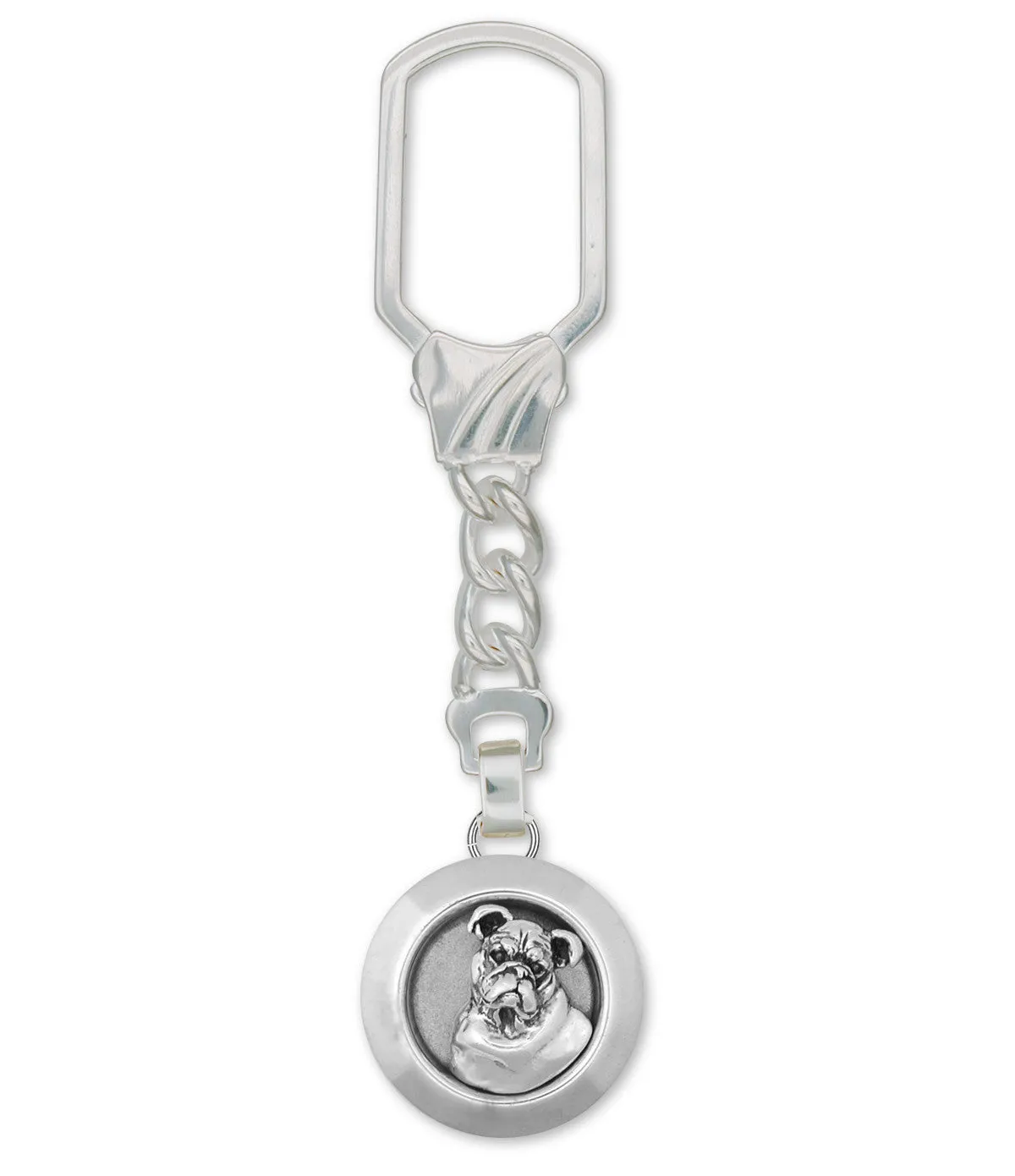 Bulldog Key Ring Jewelry Sterling Silver Handmade Dog Key Ring BD12D-KRE