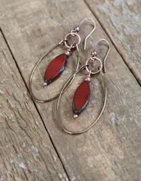 Burnt Orange Earrings, Boho Dangle Earrings, Burnt Orange Jewelry, Copper Hoop Earrings