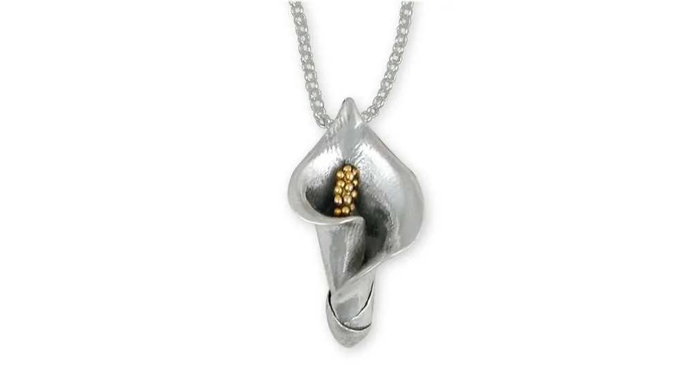 Calla Lily Jewelry Silver And Gold Calla Lily Necklace Handmade Flower Jewelry CAL2-TNNK