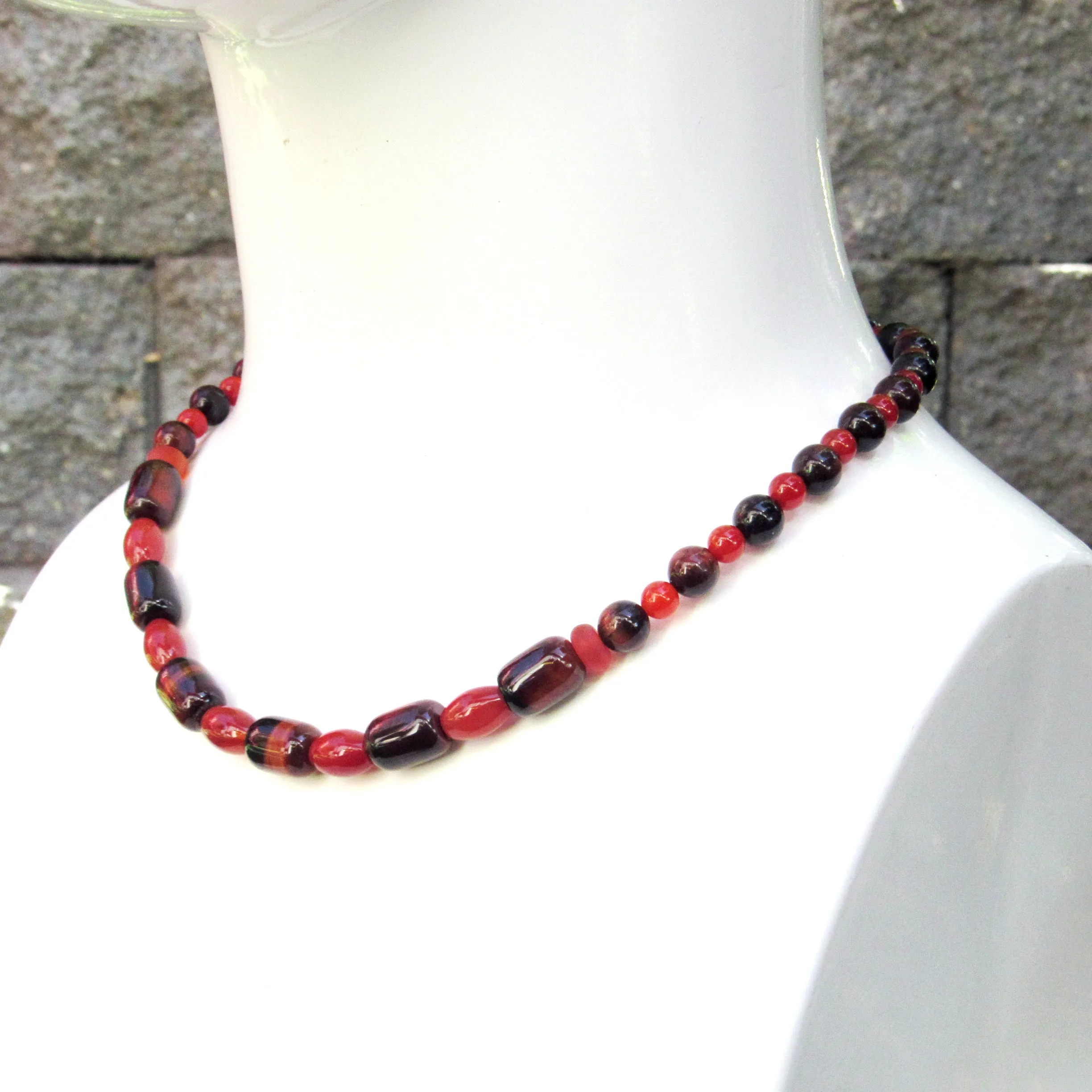 Carnelian and Tiger Eye gemstone beaded necklace