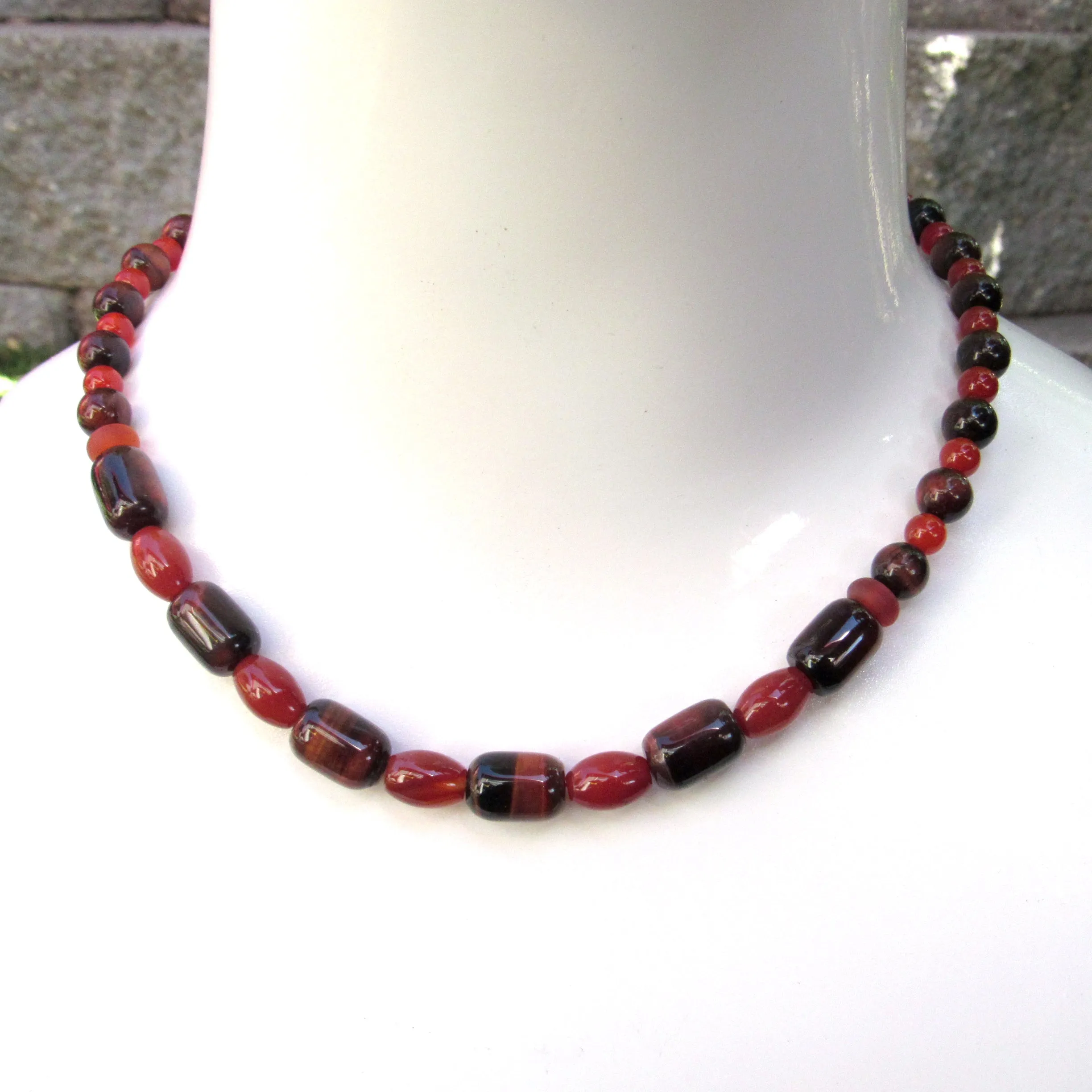 Carnelian and Tiger Eye gemstone beaded necklace