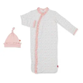 carousel modal magnetic cozy sleeper gown   hat set with ruffles - re-loved