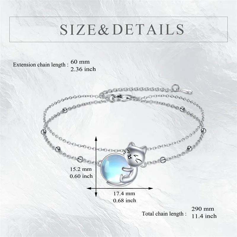 Cat Bracelet/ Anklet With Birthstone 925 Sterling Silver Cat  Gift For Women Daughter Mother