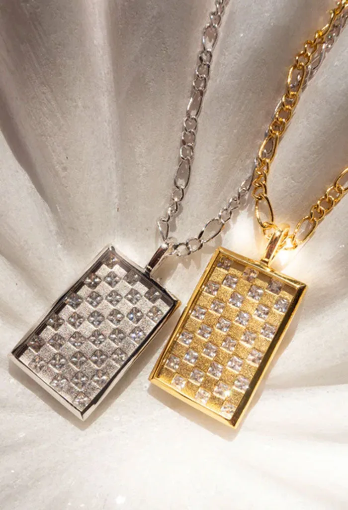 Checkerboard Dog Tag Necklace-Gold