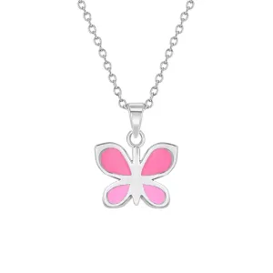 Children's Sterling Silver Pink Enamel Butterfly Necklace