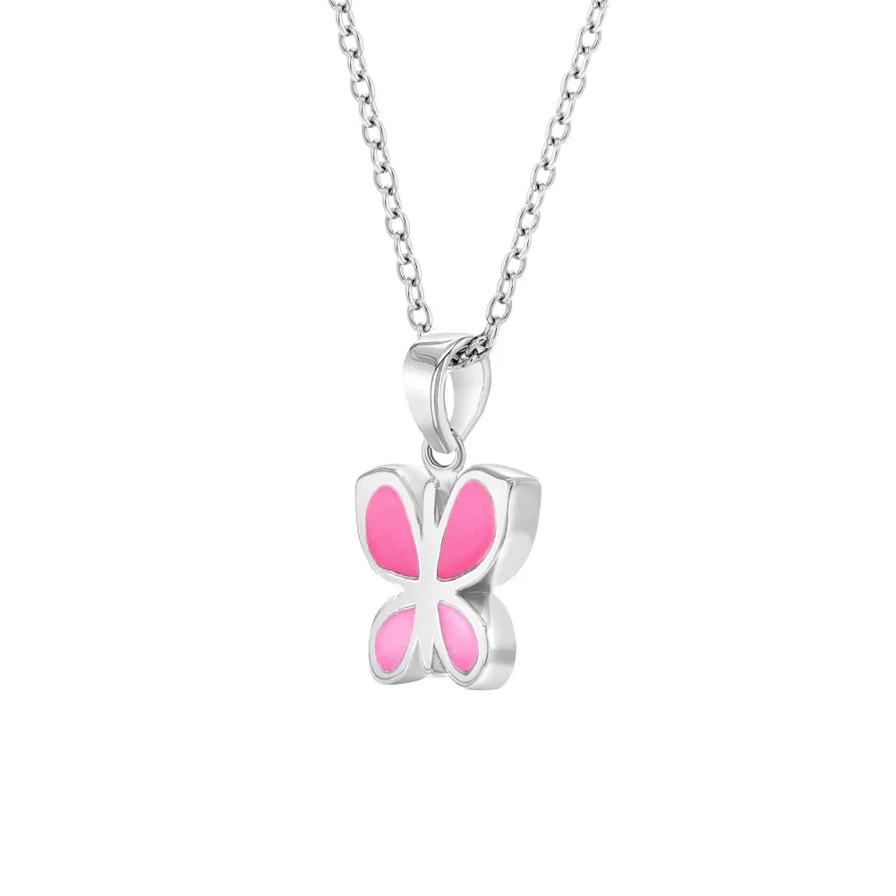 Children's Sterling Silver Pink Enamel Butterfly Necklace