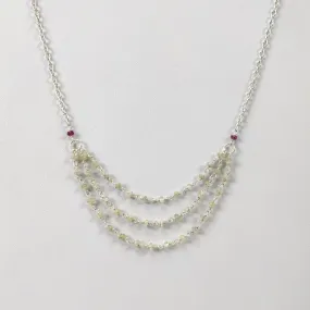 Chrysoberyl Cat's Eye And Ruby Beads NECKLACE : 27.65cts Natural Untreated With 925 Sterling Silver 3mm - 3.5mm 19"