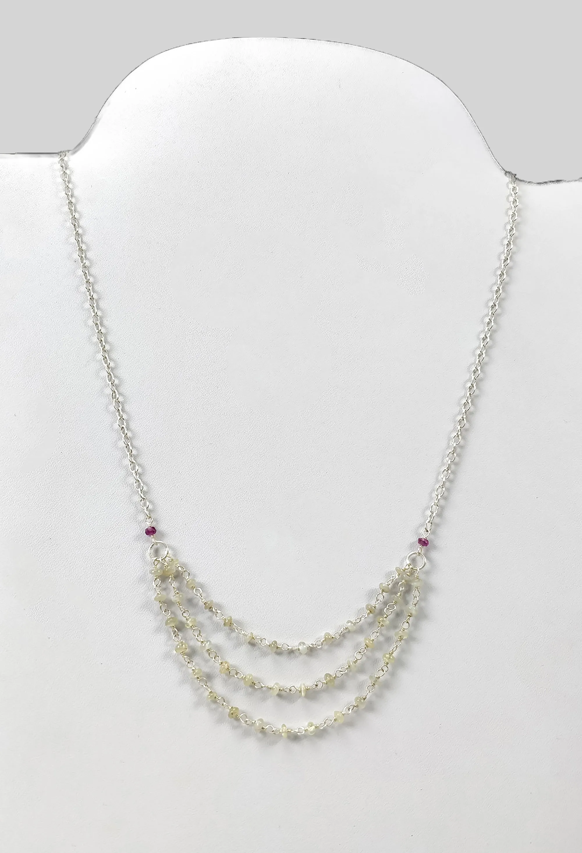 Chrysoberyl Cat's Eye And Ruby Beads NECKLACE : 27.65cts Natural Untreated With 925 Sterling Silver 3mm - 3.5mm 19"