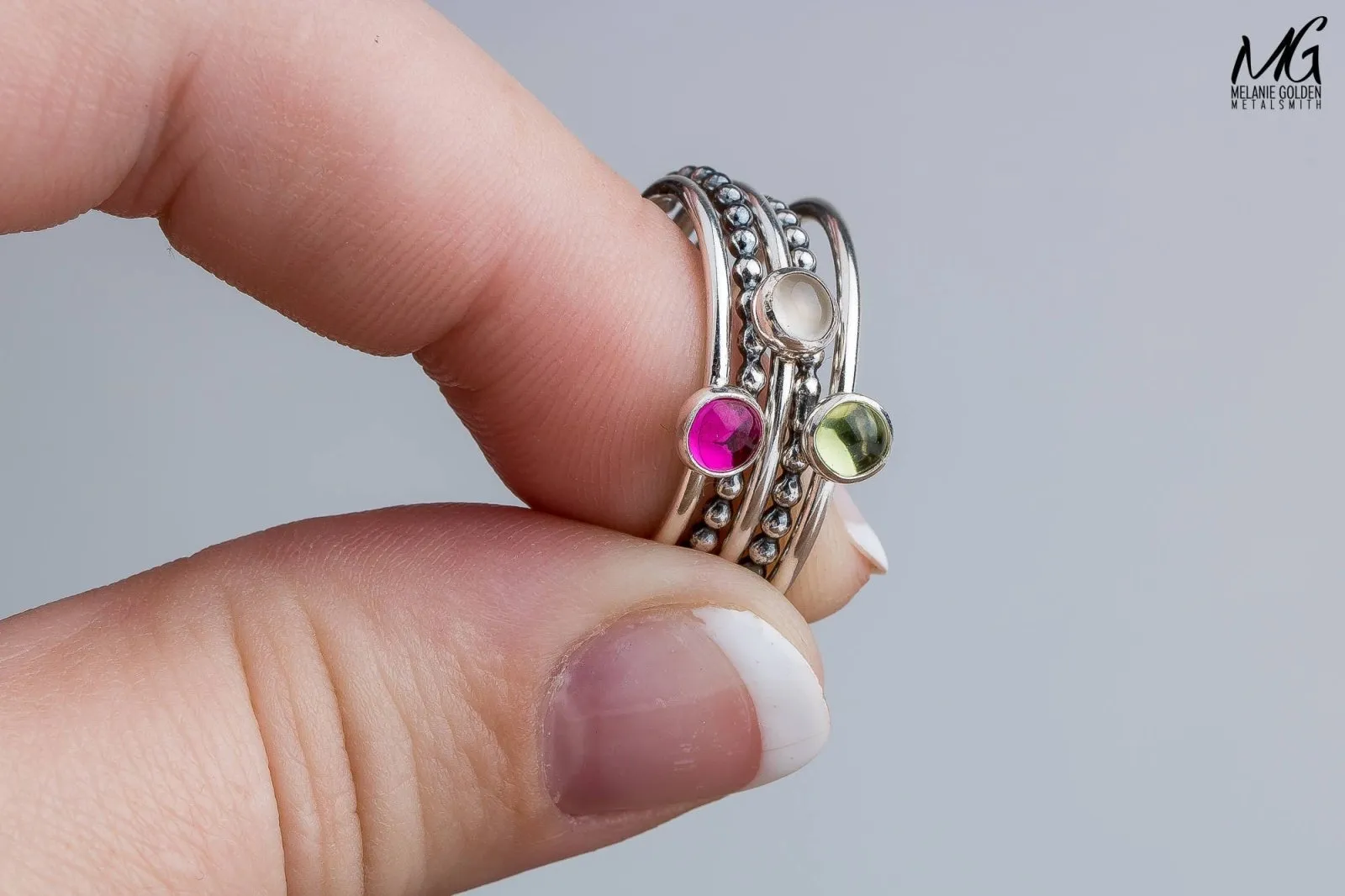 Colorful Stacking Gemstone Rings Set Of 5