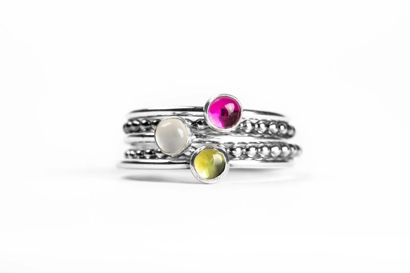 Colorful Stacking Gemstone Rings Set Of 5