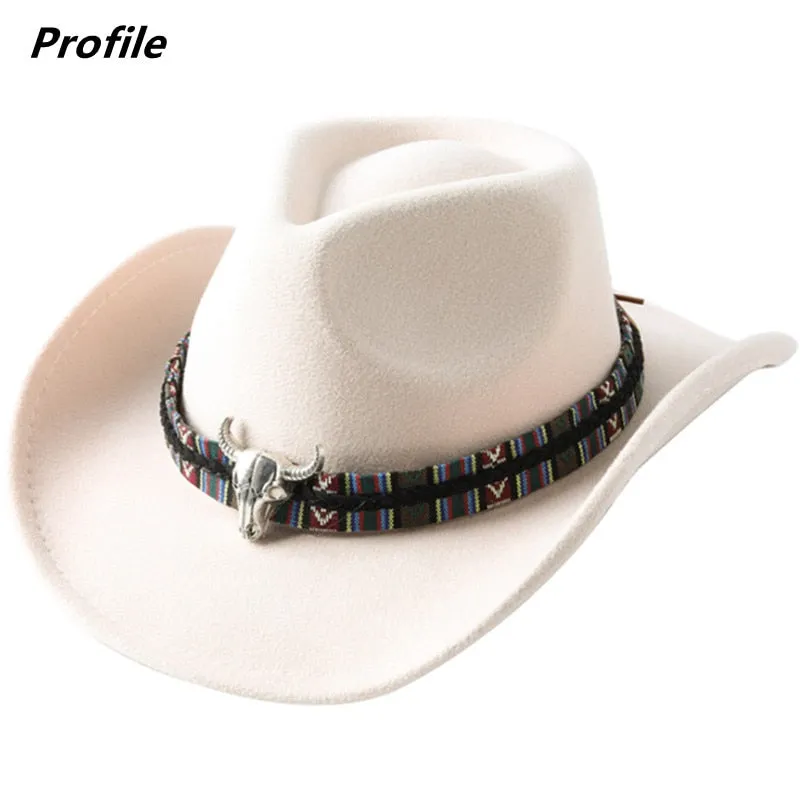 Cowboy hat cow head accessories cowboy hat monochrome felt hat men and women big brim outdoor hat knight hat