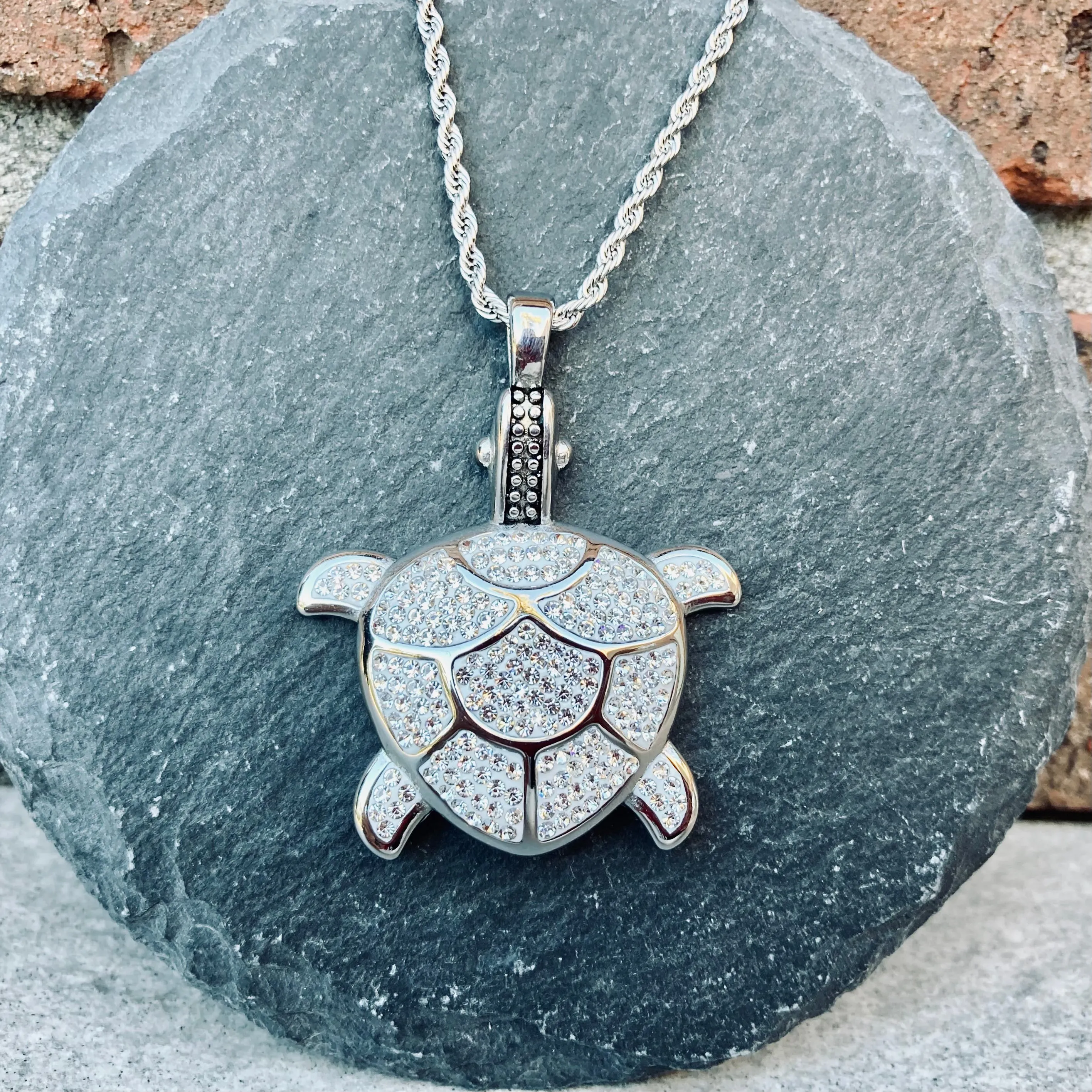 Crystal Land Turtle - Large Pendant - Rope Necklace or Omega - SK2592