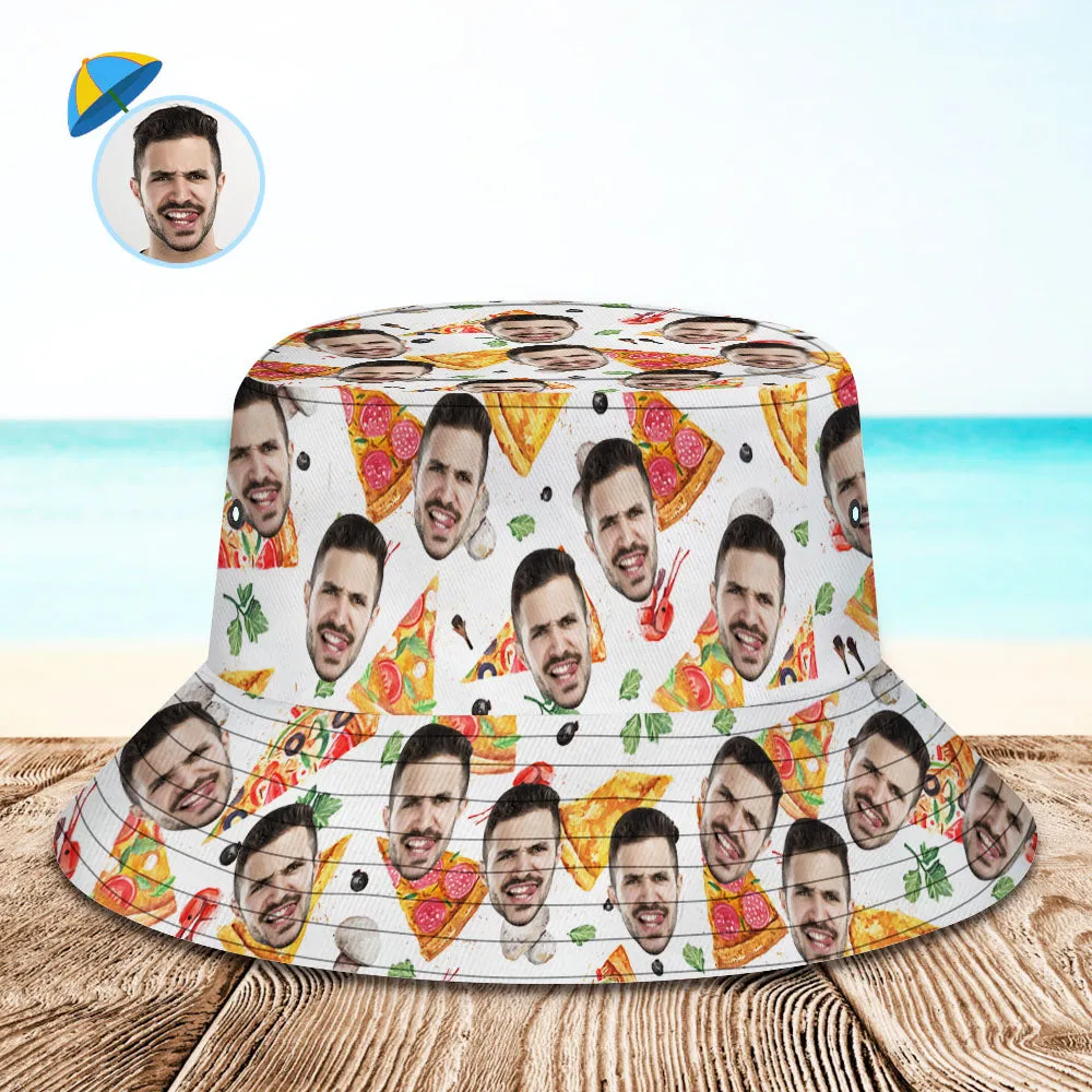 Custom Bucket Hat Personalize Face Pizza Bucket Hat Summer Wide Brim Fisherman Hat Gifts