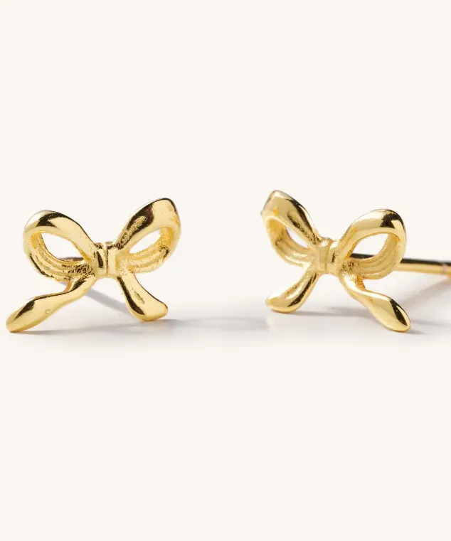 Dainty Bow Stud Earrigs - Gold