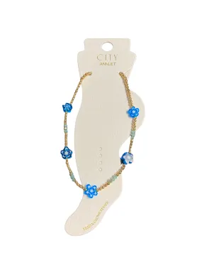 Dainty Gold Beaded Flower Charm Anklet