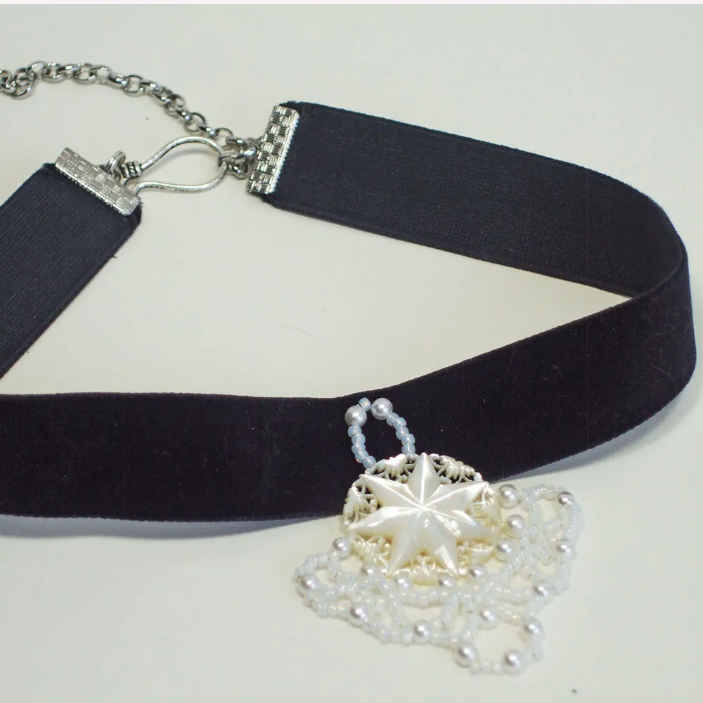 Damzel, Beaded Ribbon Choker Necklace