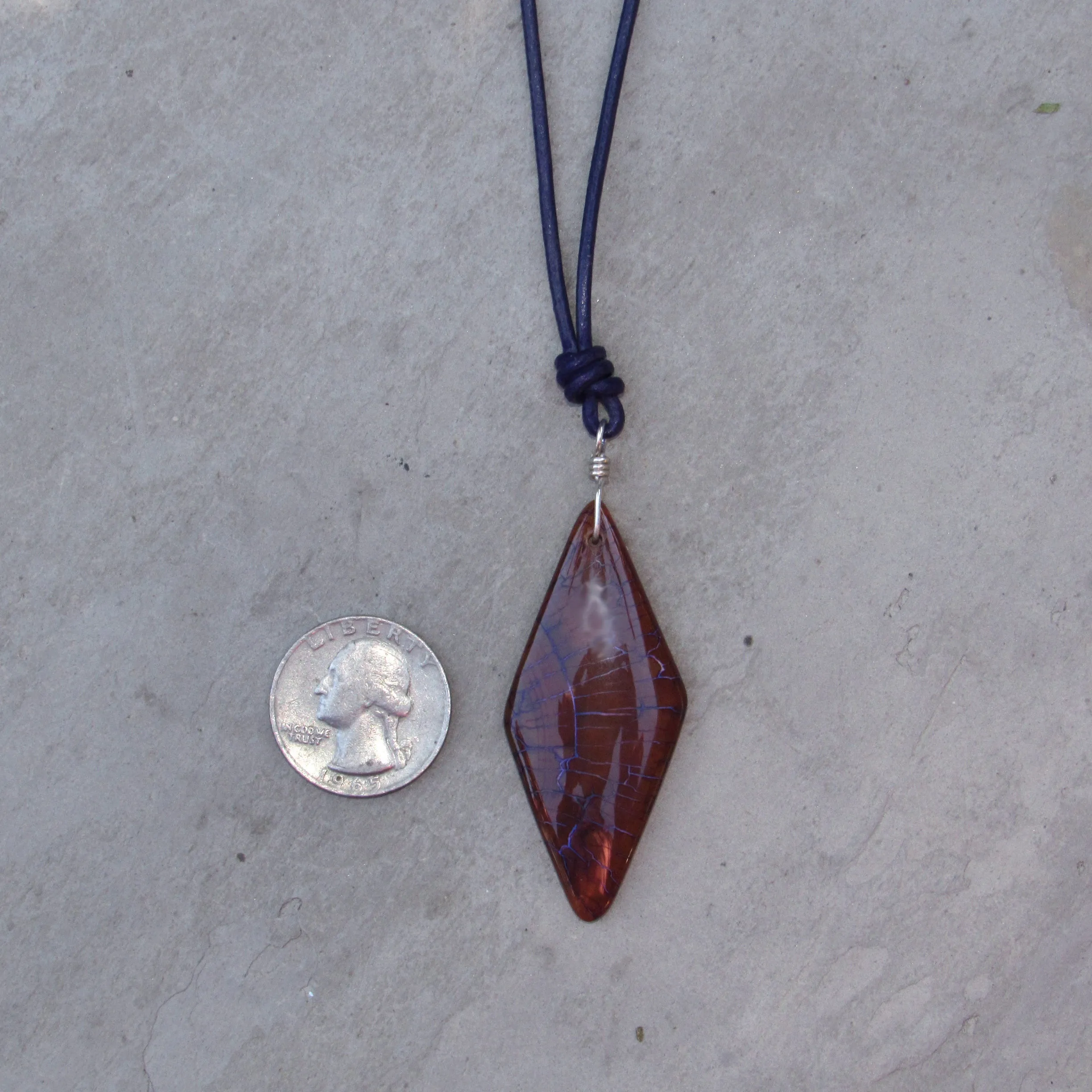 Dragon’s Vein Agate gemstone, Sterling Silver, and Leather