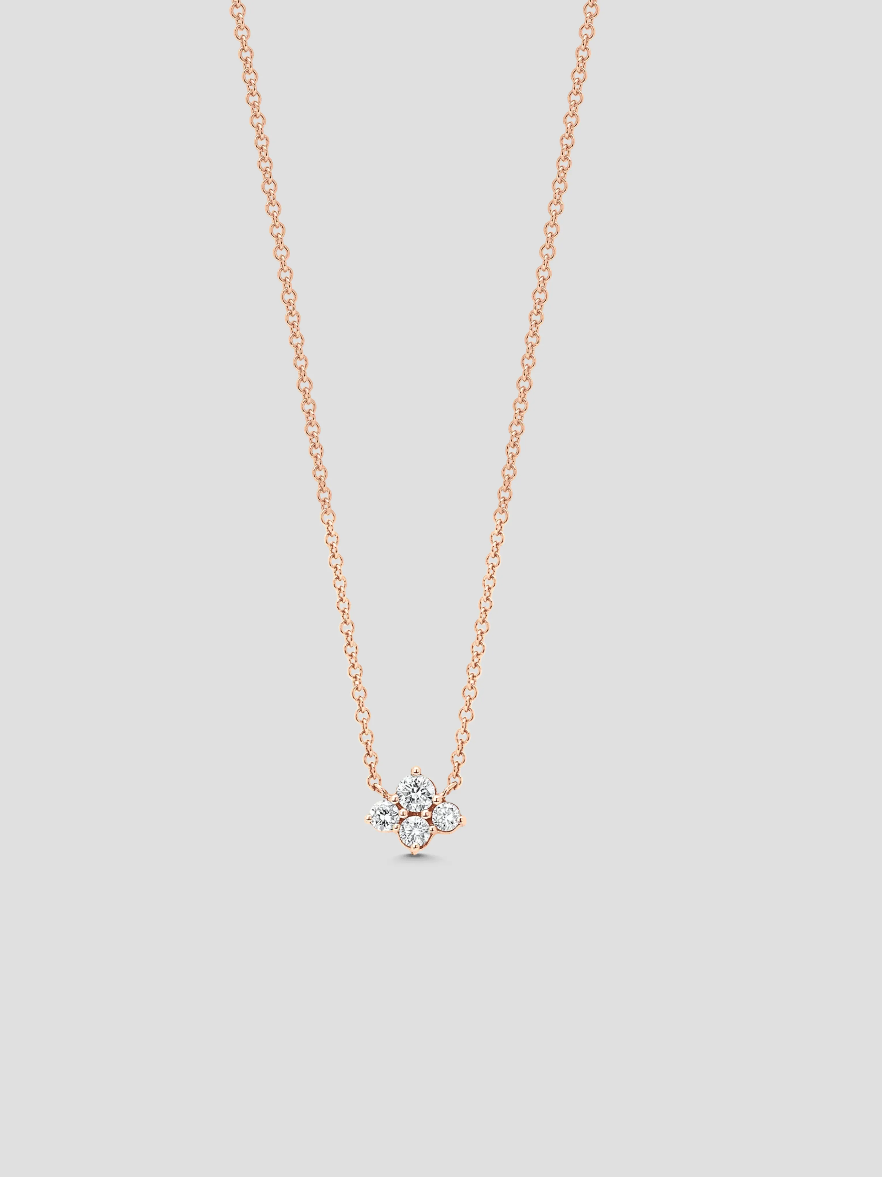 Dujour 4 Diamond Cluster Rose Gold White Diamond 14 Necklace