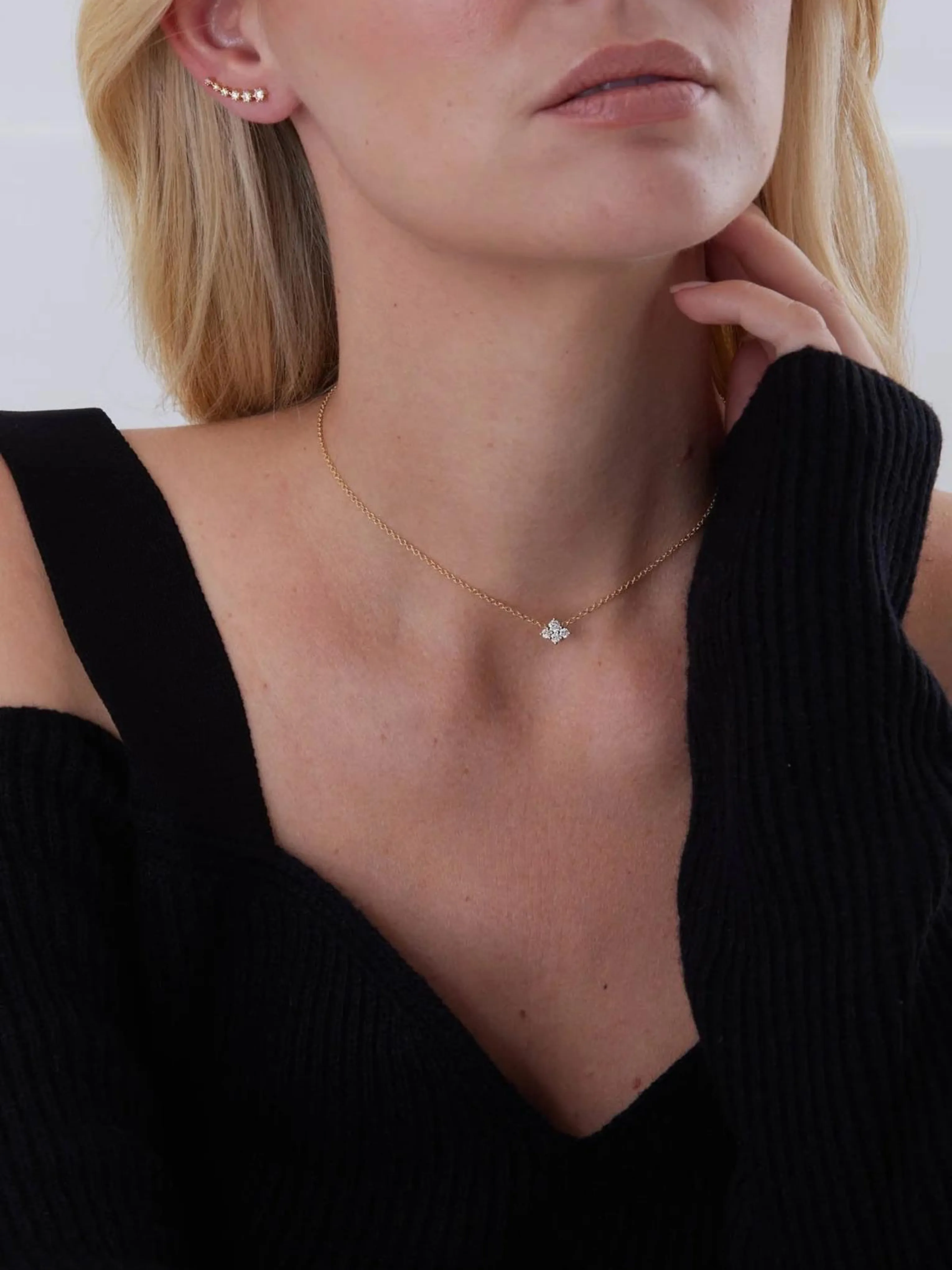 Dujour 4 Diamond Cluster Rose Gold White Diamond 14 Necklace