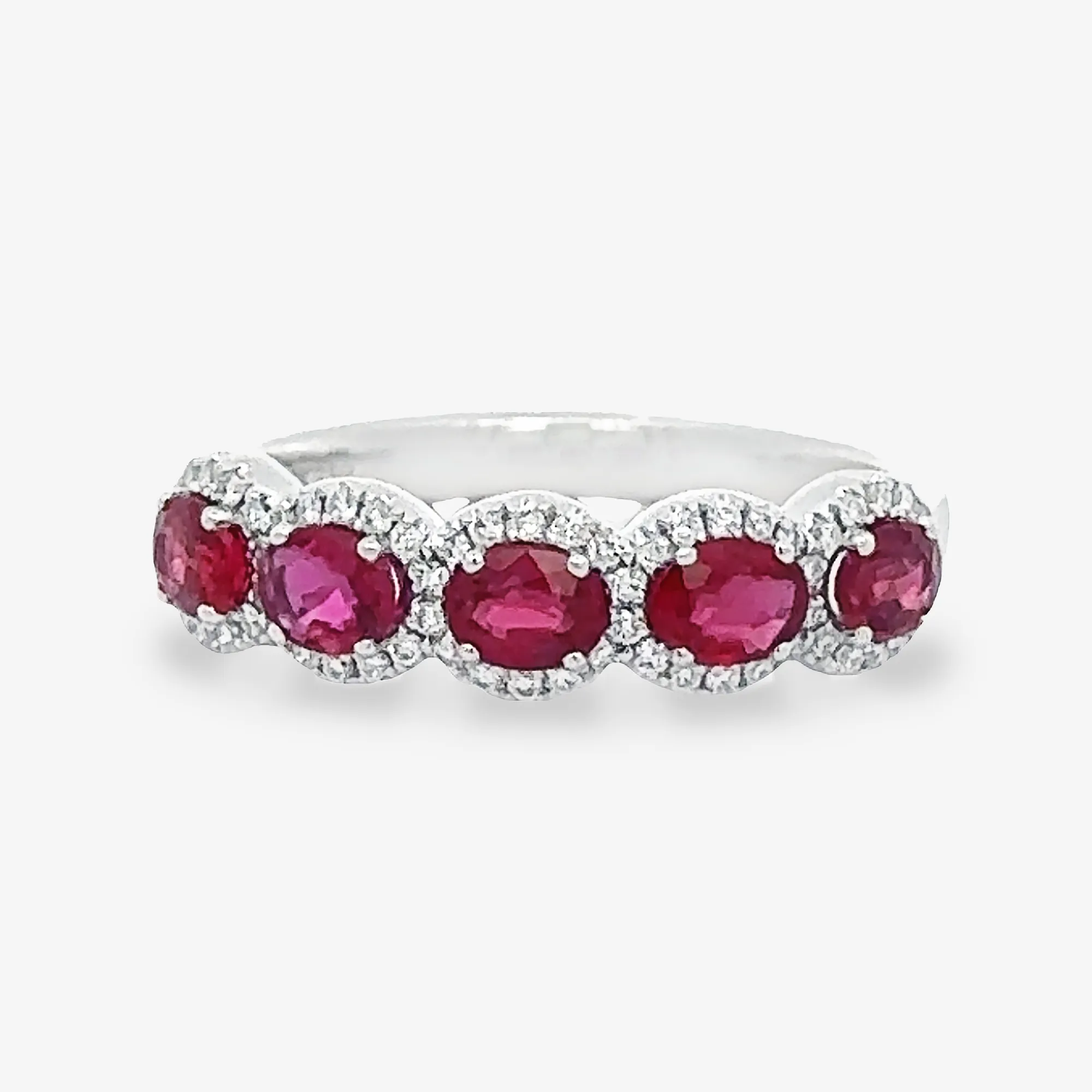 East West Ruby & Diamond Halo Ring