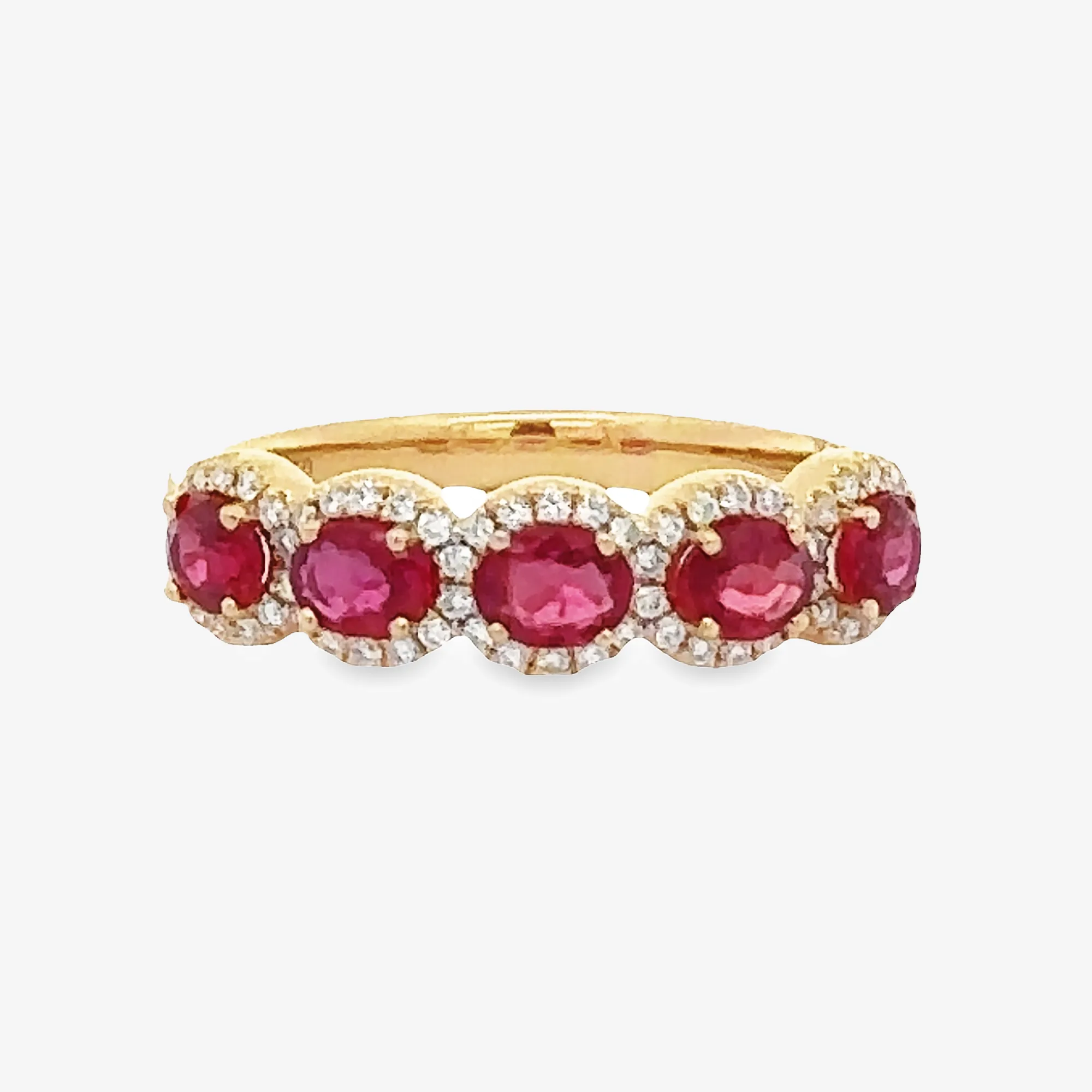 East West Ruby & Diamond Halo Ring