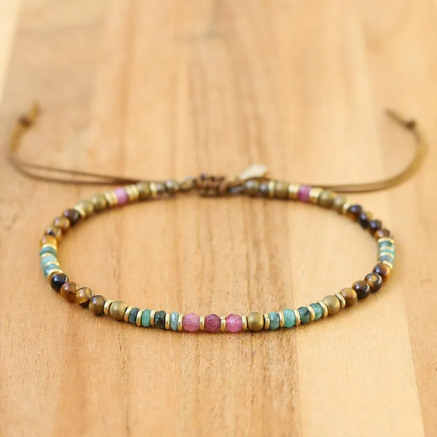 Emerald Tourmaline and Tiger's Eye Adjustable Anklet *Final Sale*