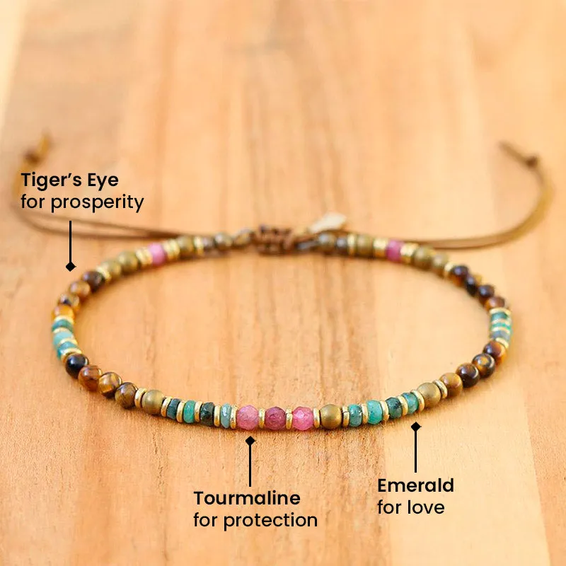 Emerald Tourmaline and Tiger's Eye Adjustable Anklet *Final Sale*