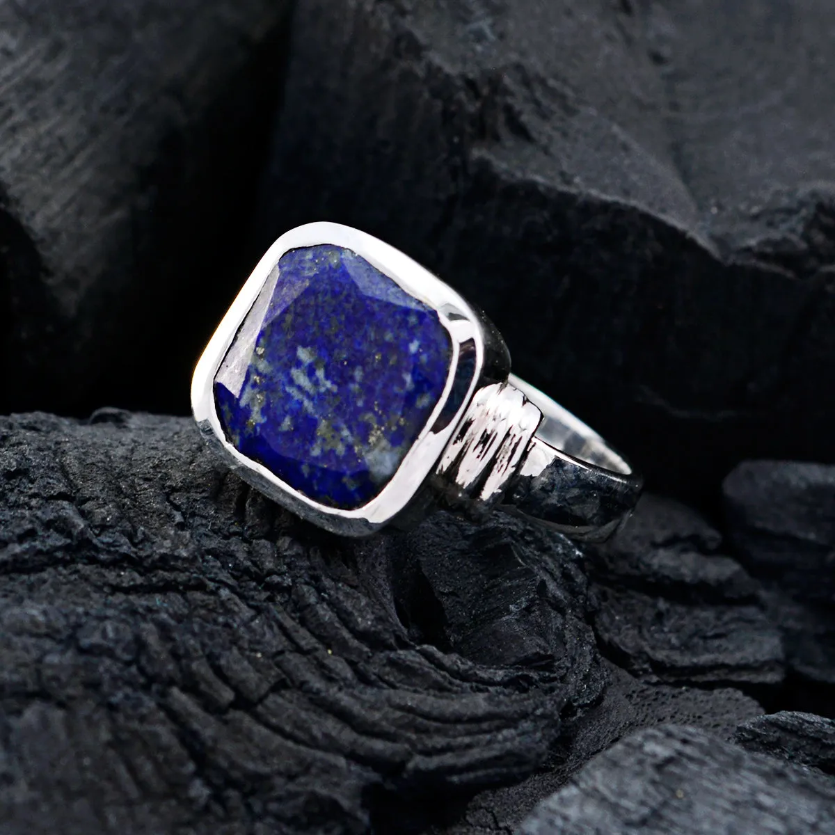 Fine-Looking Gems Lapis Lazuli Solid Silver Rings Solder Jewelry