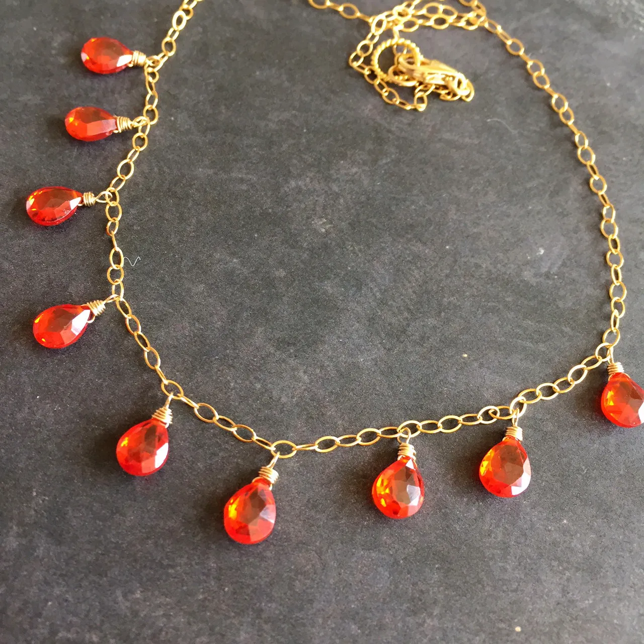 Fire Opal CZ Necklace, Gold filled