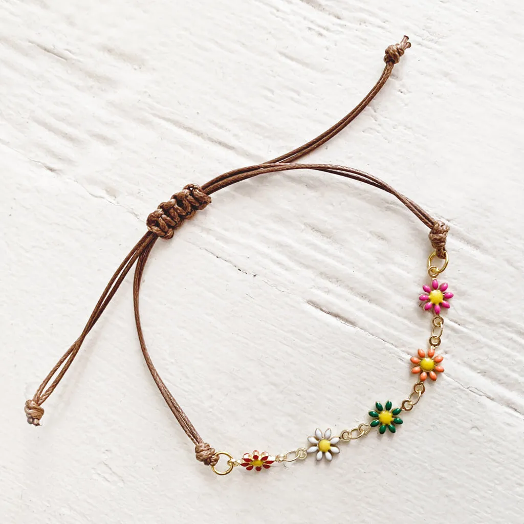 flower child // enamel daisy flower chain and adjustable cord bracelet