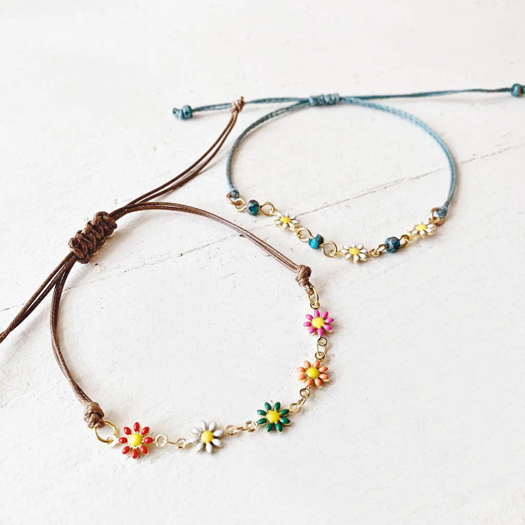 flower child // enamel daisy flower chain and adjustable cord bracelet