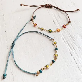 flower child // enamel daisy flower chain and adjustable cord bracelet