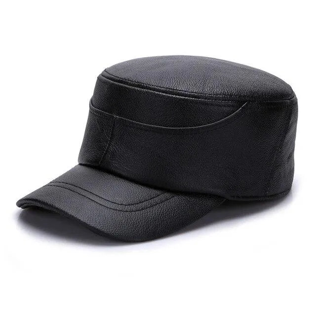 Genuine Cowhide Leather Military Cap