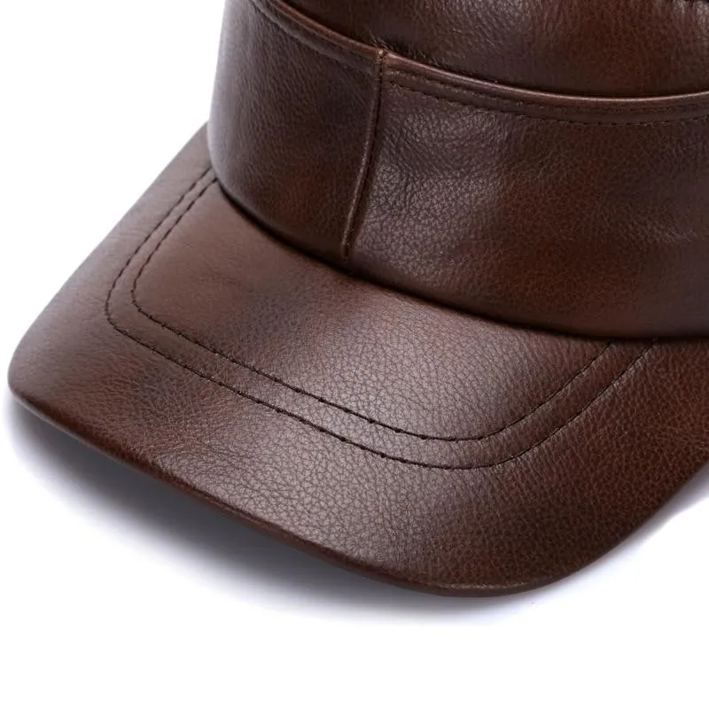 Genuine Cowhide Leather Military Cap