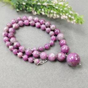 Global RUBY Gemstone NECKLACE: 446.80cts Natural Untreated Bi-Color Zoisite Ruby Balls 925 Sterling Silver 8mm - 19mm 20"