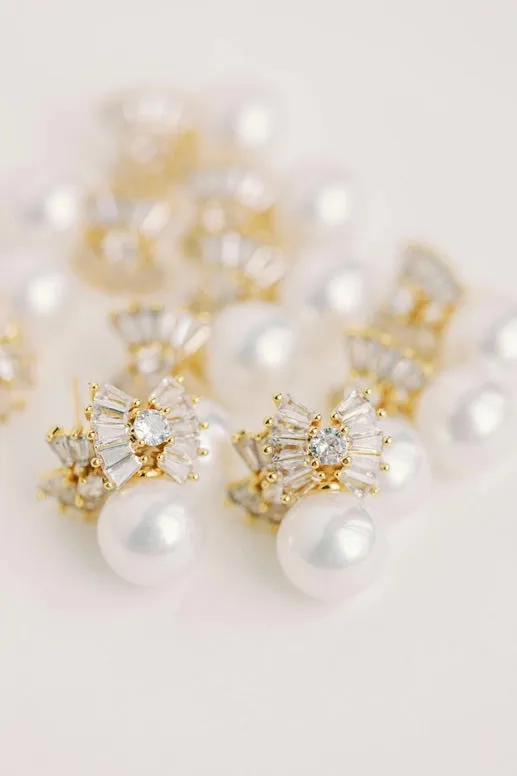 Gold Pearl Sparkler Statement Bow Earrings