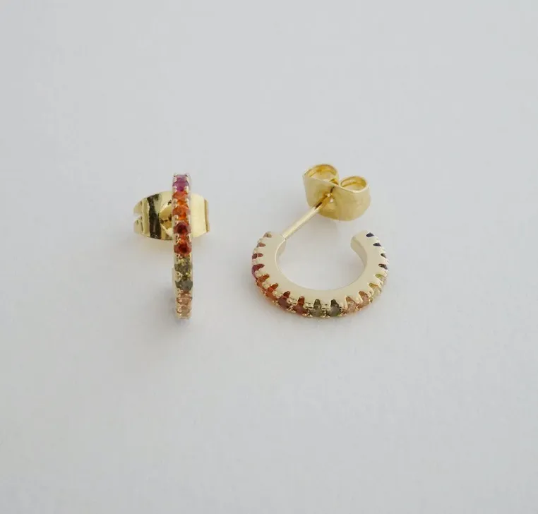 Gold Rainbow Crystal Hoop Earrings