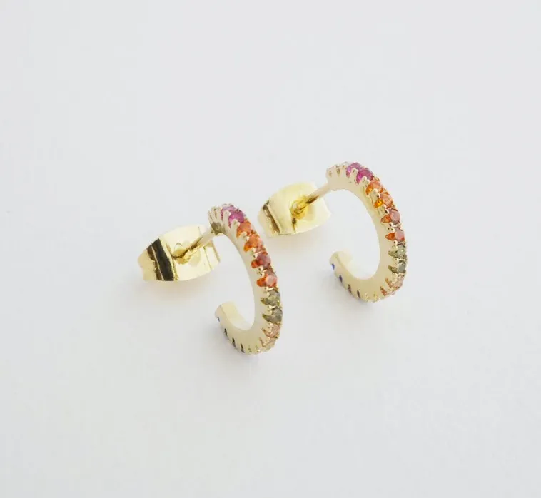 Gold Rainbow Crystal Hoop Earrings