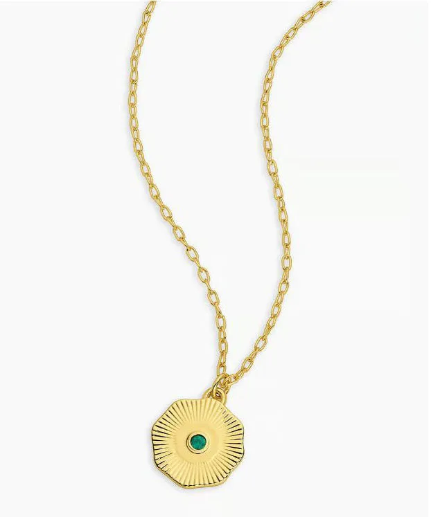 Gorjana Birthstone Coin Necklace - Green Agate/Gold