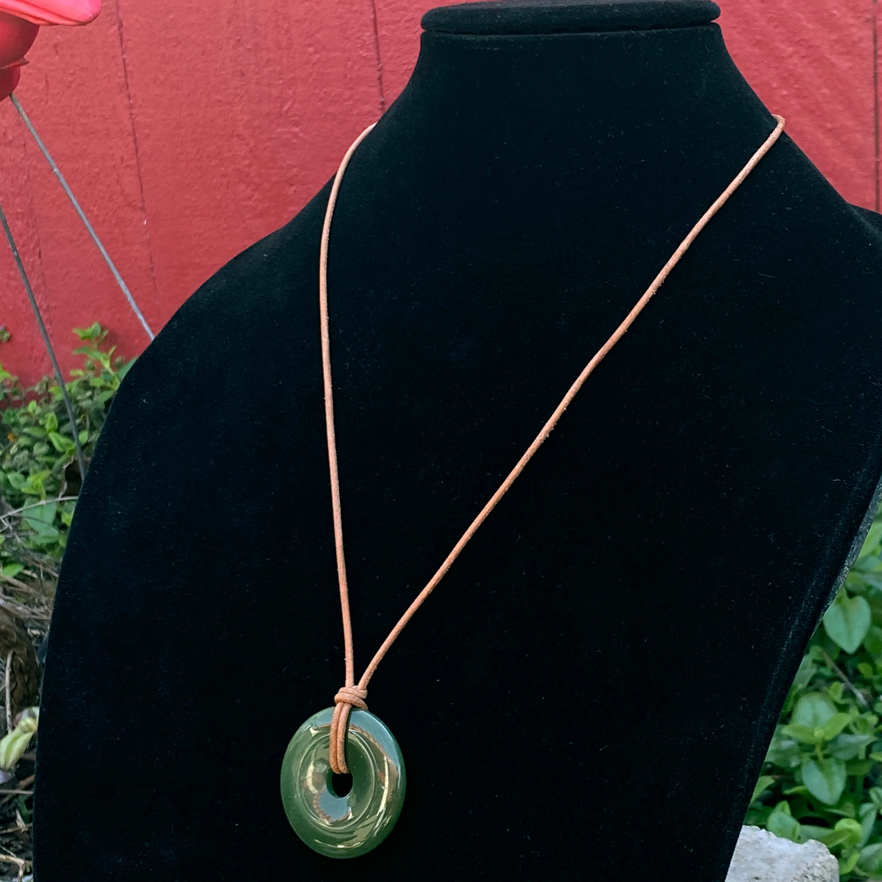 Green Aventurine and Leather Necklace