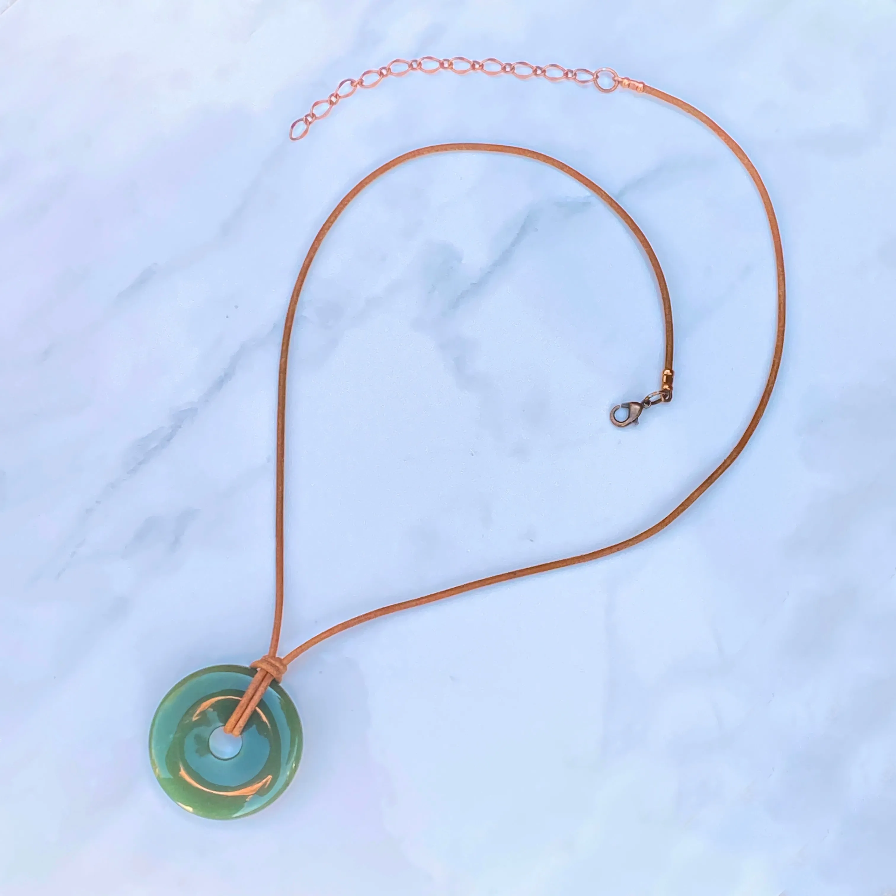 Green Aventurine and Leather Necklace