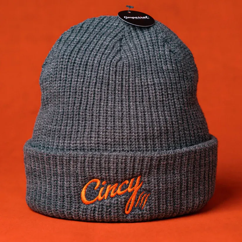 Grey Knit Beanie by The Cincy Hat