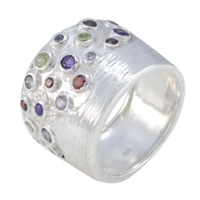 Handcrafted Gemstones Multi Stone Solid Silver Rings Bedazzled Jewelry