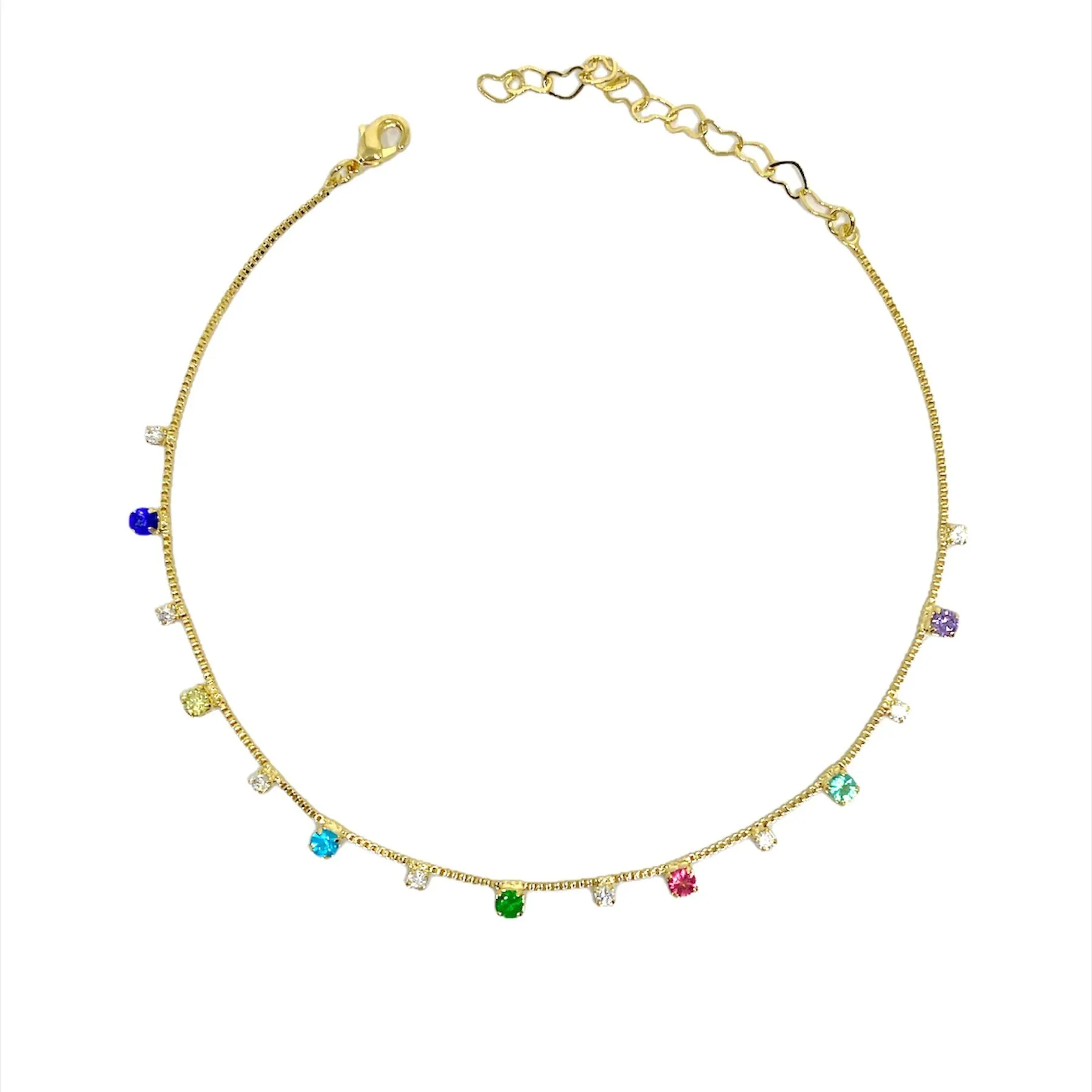 Handmade Colorful Micro Cubic Zirconia Anklet 18k Gold Filled Wholesale