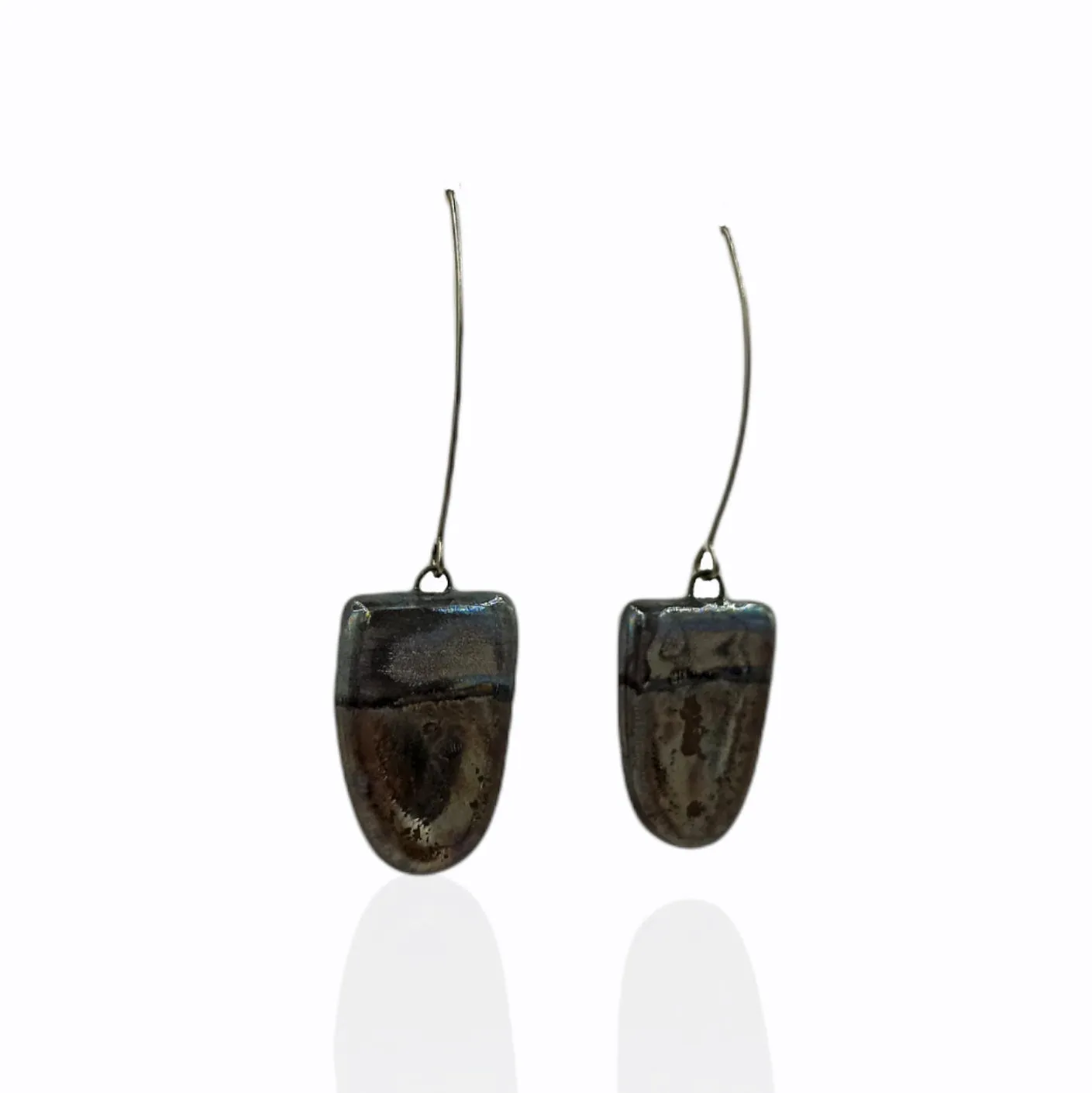 Handmade Long Dangle Black Porcelain Earrings