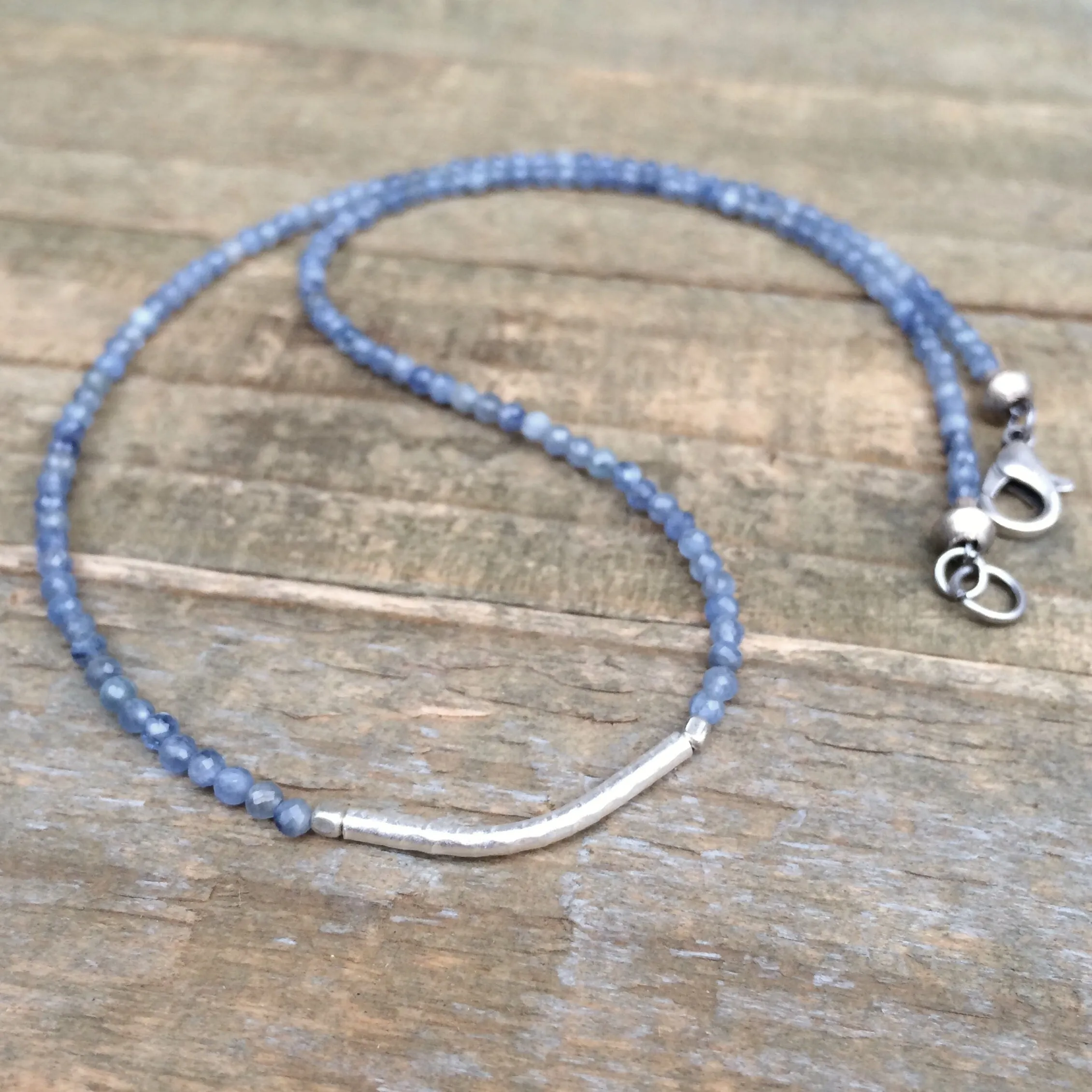 Hill Tribe Silver Kyanite Necklace, Tiny Kyanite Choker, Dainty Kyanite Necklace, Layering Necklace, Bead Necklace, Beaded Jewelry