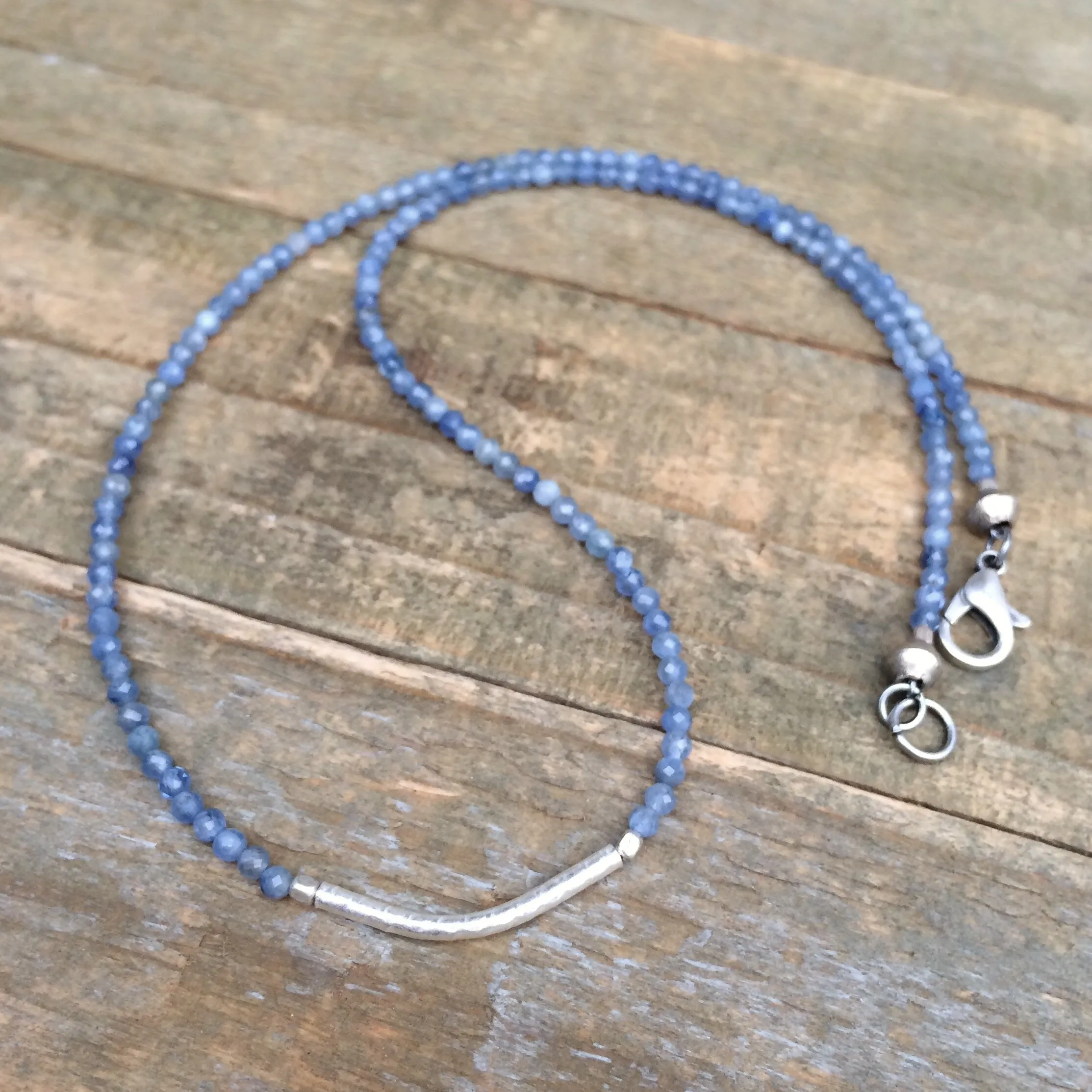 Hill Tribe Silver Kyanite Necklace, Tiny Kyanite Choker, Dainty Kyanite Necklace, Layering Necklace, Bead Necklace, Beaded Jewelry