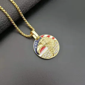 Iced  Flag＆Eagle  Round Enamel Pendant