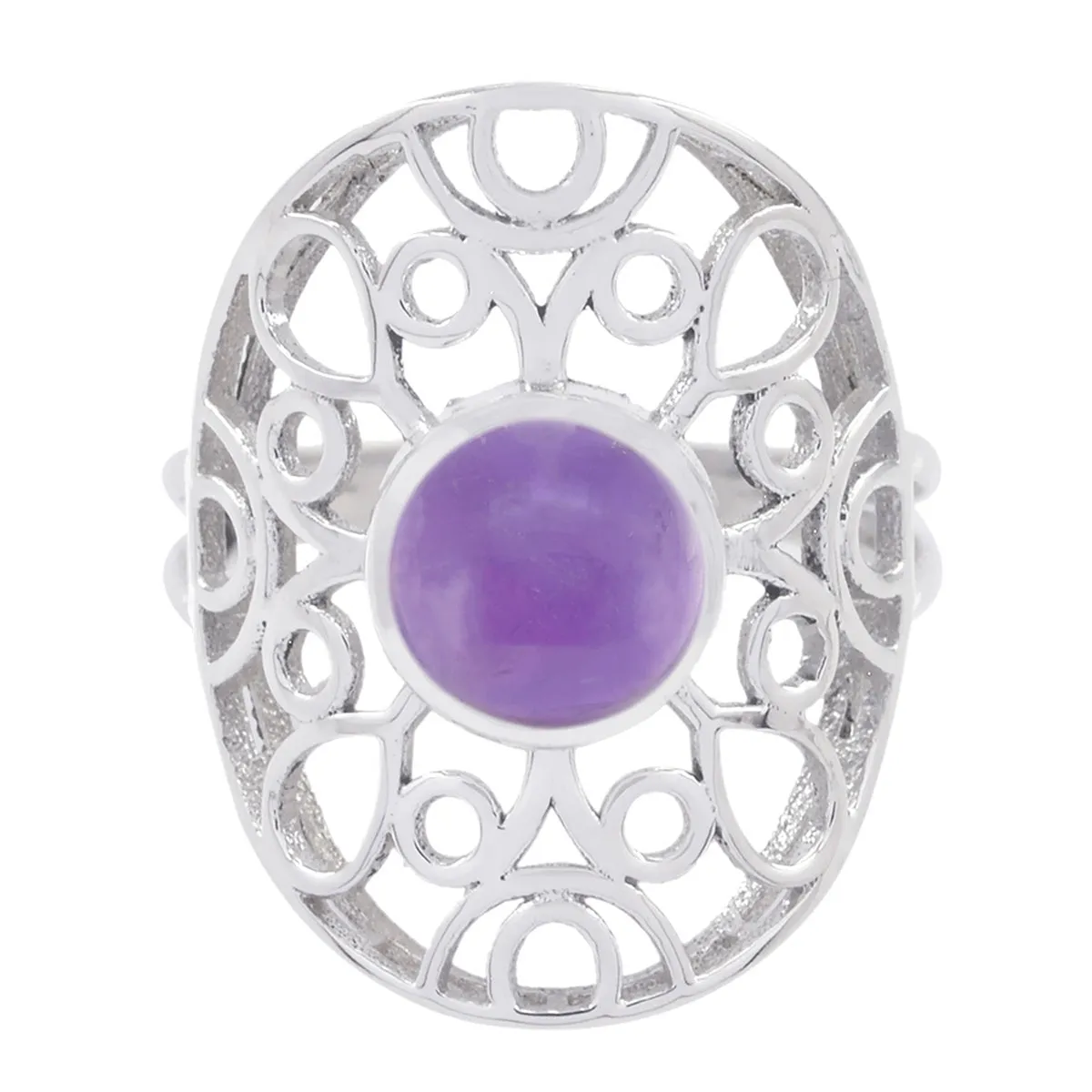 India Gemstone Amethyst 925 Sterling Silver Ring Brooch Jewelry