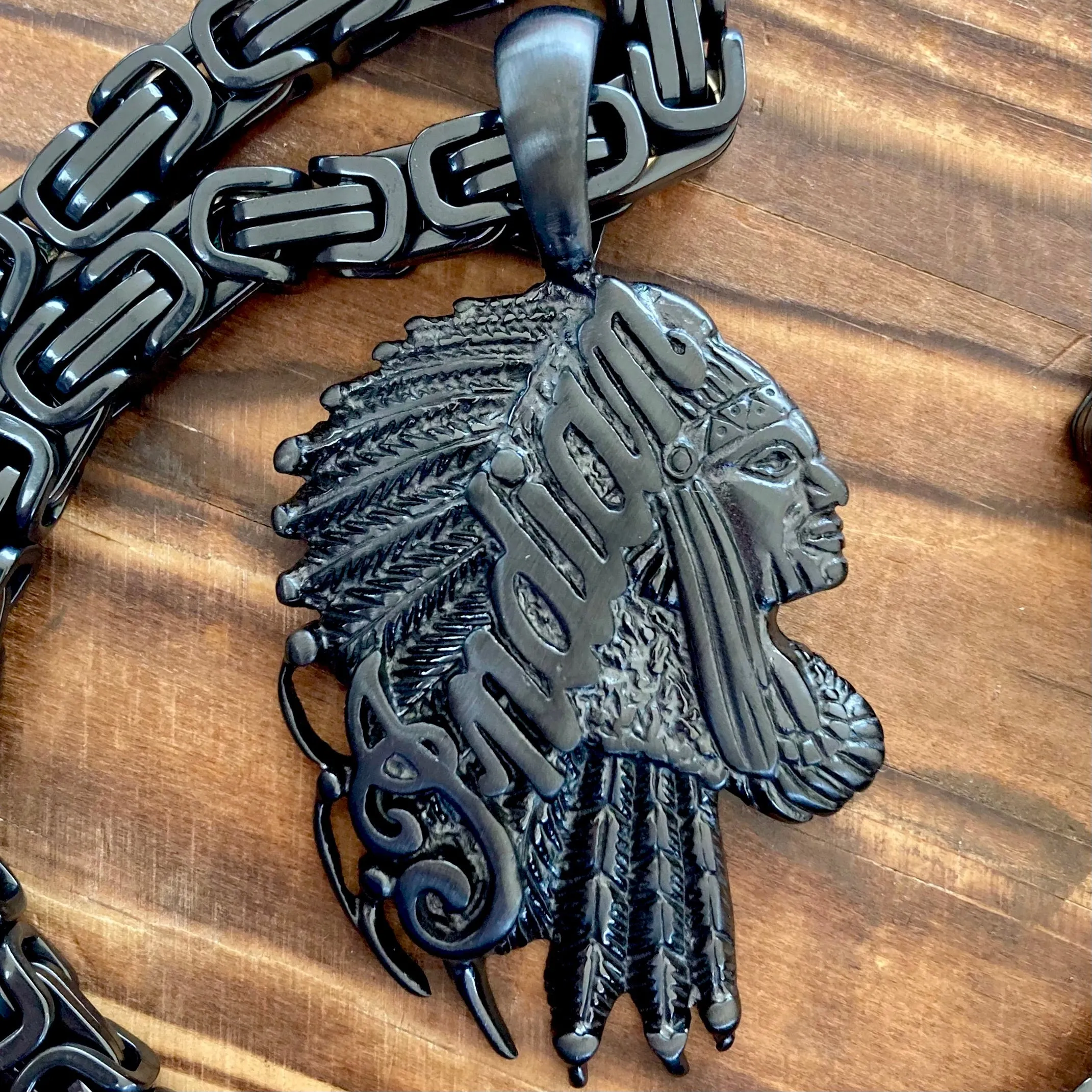 Indian Pendant Large - Black - Necklace (743)